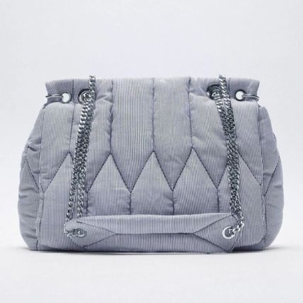 Zara Blue Pinstripe Quilted Shoulder Bag.